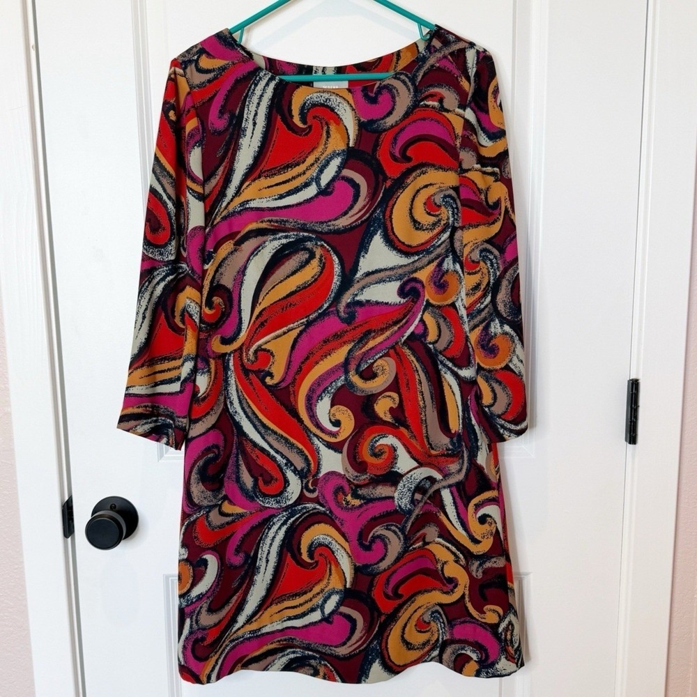 Anthropologie 3/4‎ Sleeve Swirl Mini Dress Small Lightweight Lined Unique